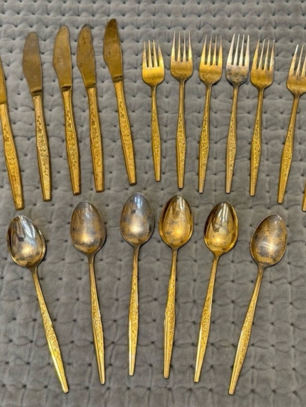 Vintage Carlyle Golden Bouquet 24K Gold Electroplate Flatware Lot - 18 Pieces